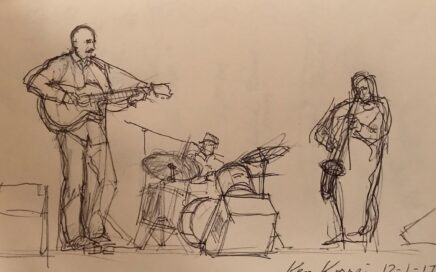 Pencil sketch of three musicians performing